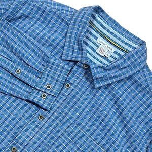 Carbon 2 Cobalt Button Up Shirt Mens XL Blue Plaid Textured Weave Cotton 133491